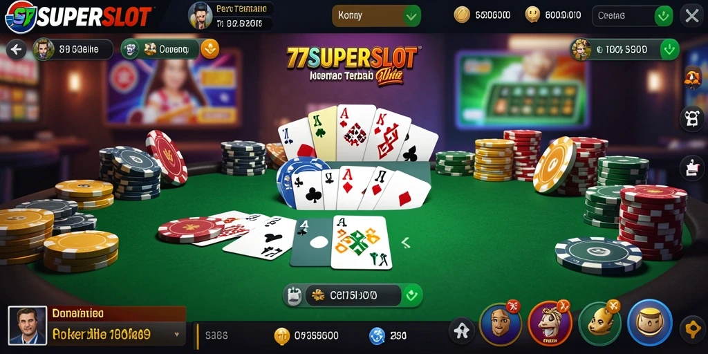 Screenshot dari gameplay Poker yang mendebarkan di 77SUPERSLOT.