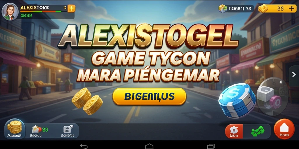 Tampilan gameplay ALEXISTOGEL mengajak pemain mengelola bisnis dengan seru.