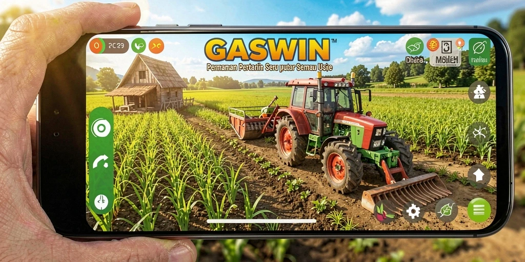 Screenshot gameplay GASWIN menampilkan aktivitas bertani yang seru.