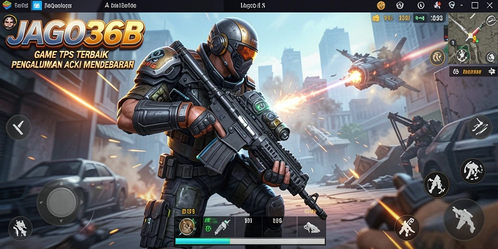 Screenshot gameplay JAGO368 menunjukkan aksi seru dalam pertempuran TPS.