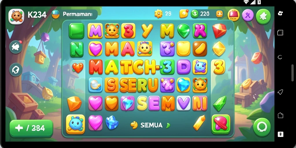 Gameplay seru K234 dengan elemen Match-3 penuh warna.