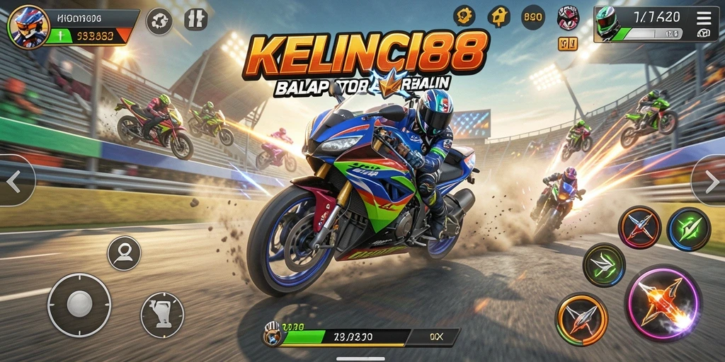 Tampilan gameplay KELINCI88 dengan aksi balapan motor yang seru.