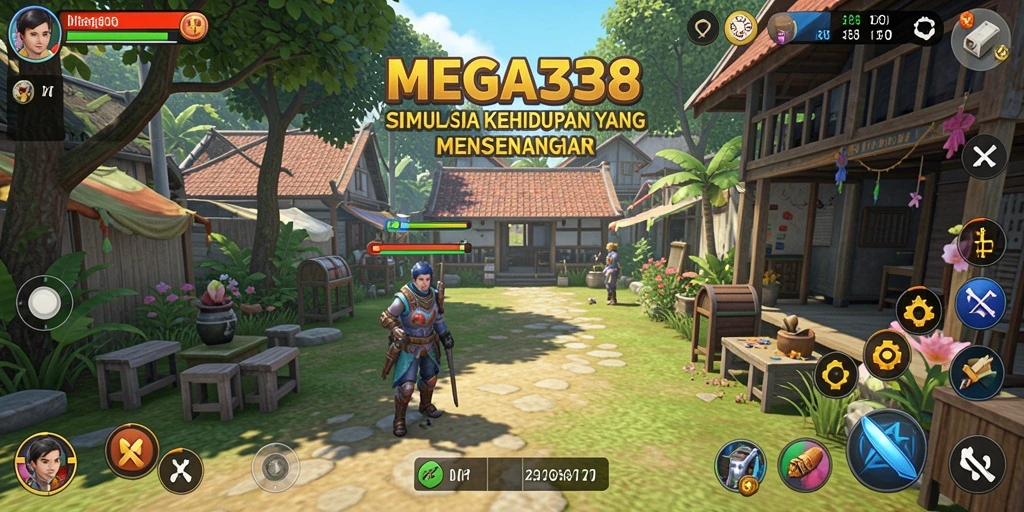 Screenshot gameplay MEGA338 yang menampilkan simulasi interaktif.