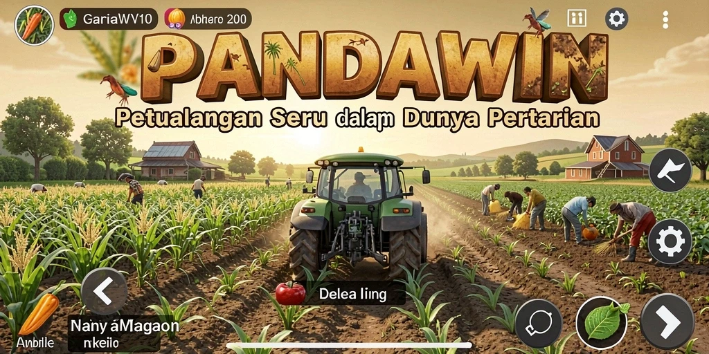 Screenshot menarik dari gameplay PANDAWIN yang menampilkan aktivitas pertanian.